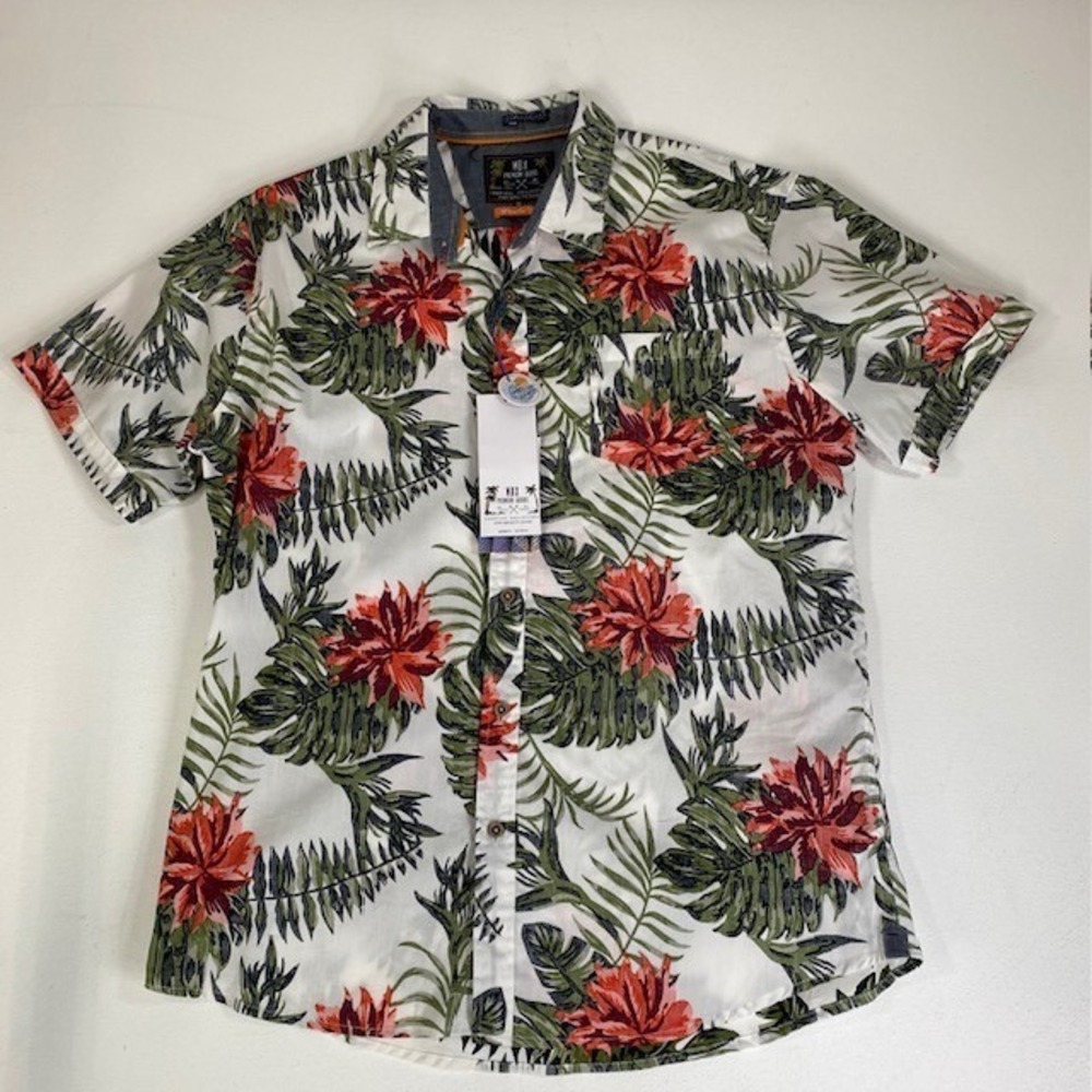 MBX Paradise Hawaiian Shirt Tropical Floral Print Short Sleeve Button Up XL